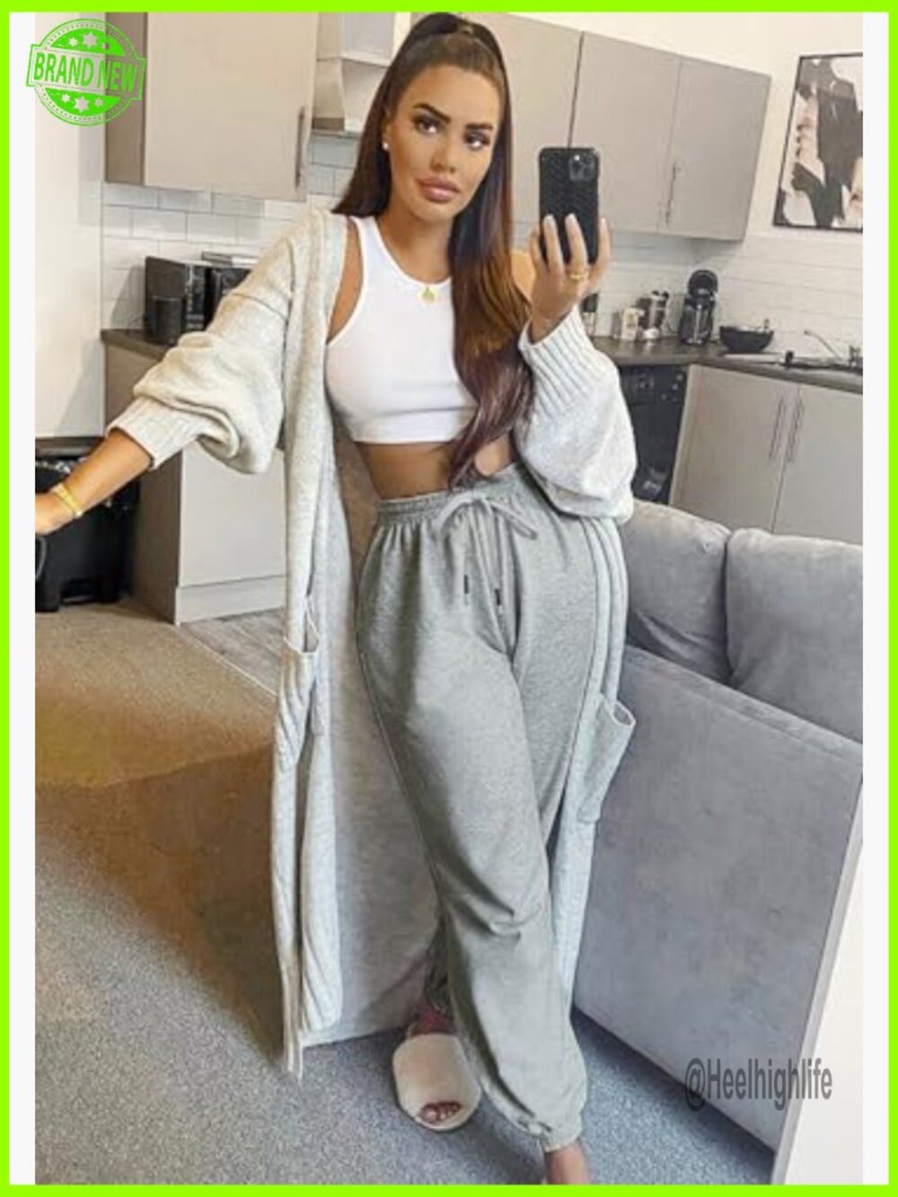 High Waist Sweatpants with Pockets Cuffed Jogger Lounge Pants Athletic Fit - Picture 3 of 6